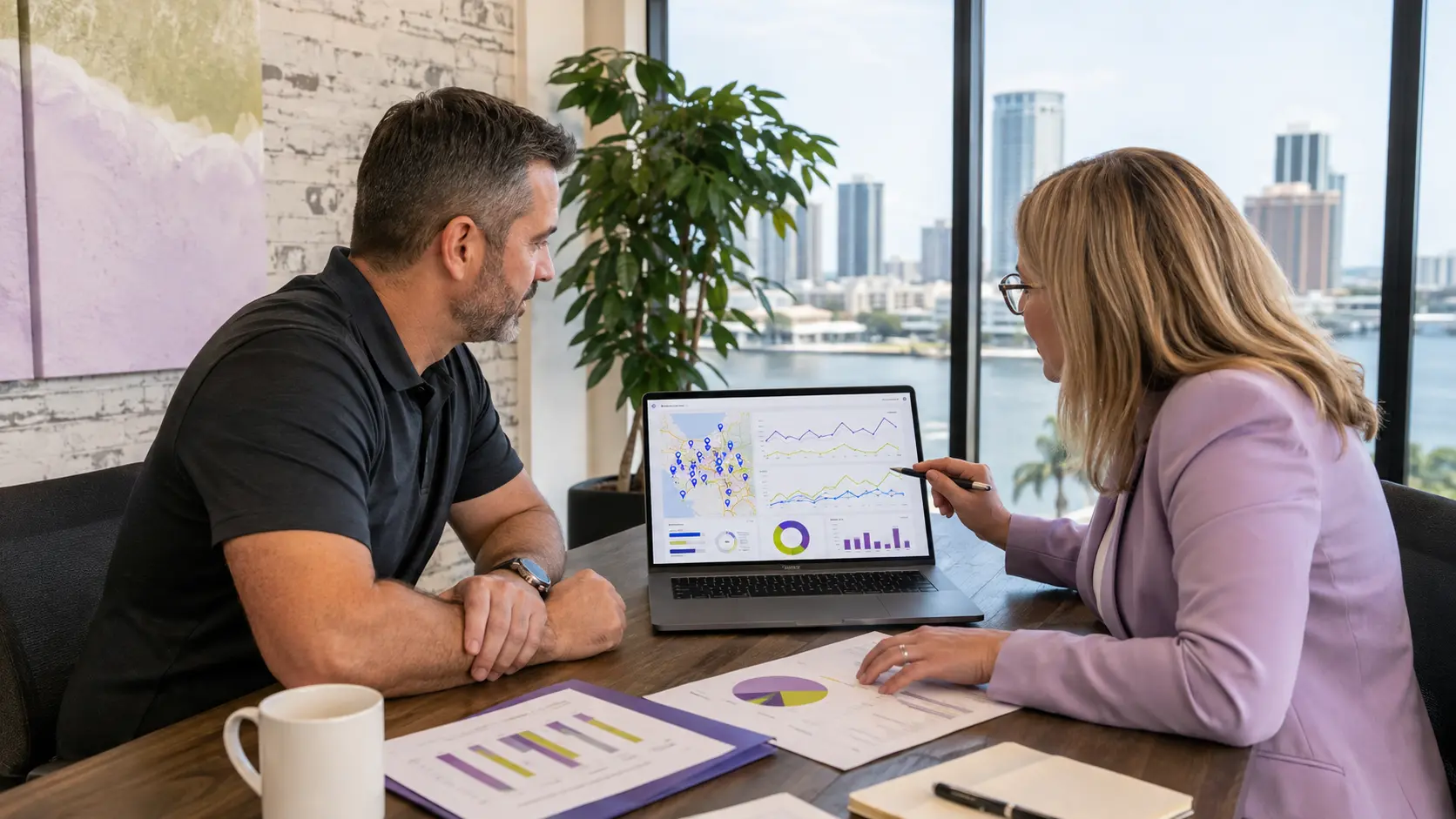 Business owner and strategist reviewing local SEO lead quality